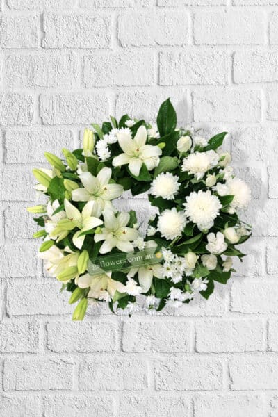 Peaceful White Funeral Wreath Fresh Flowers - Floral design