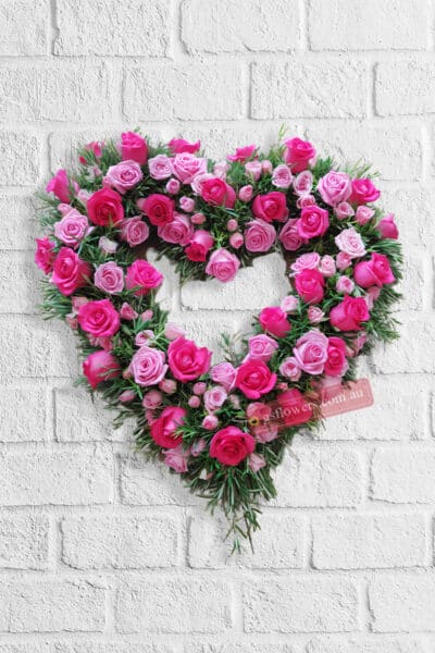 Loving Pink Funeral Heart Wreath Fresh Flowers - Floral design
