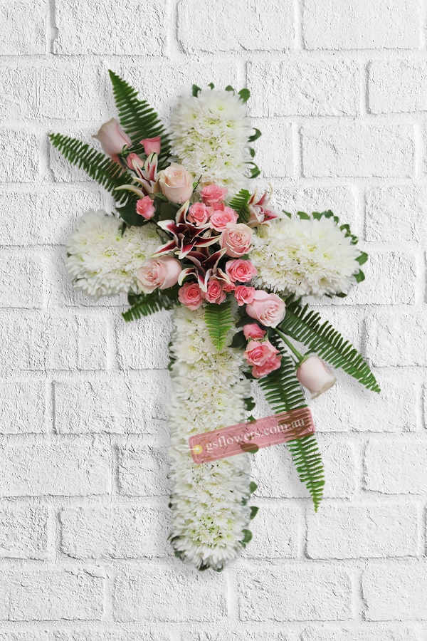 Loving Memory Funeral Cross Flowers - Medium - Floral design