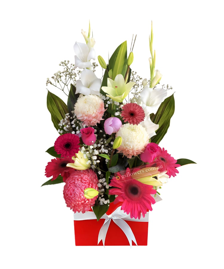 Sweet Thought Anniversary Bouquet - Red Box White Ribbon - Floral design
