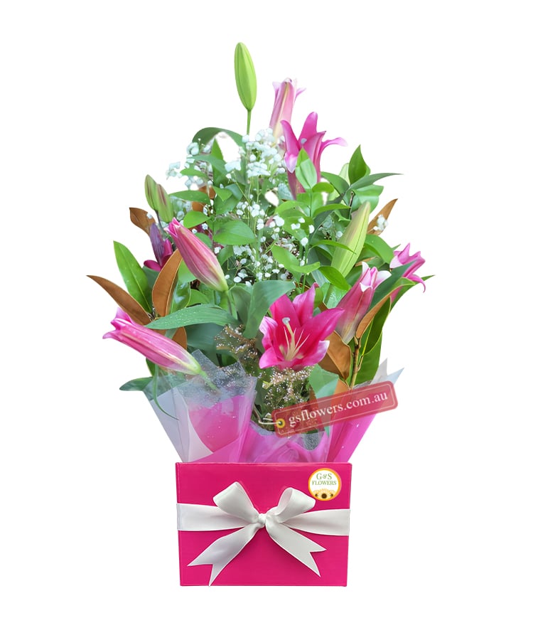 Pink Beautiful Fresh Flower Bouquet - Pink Box White Ribbon - Floral design