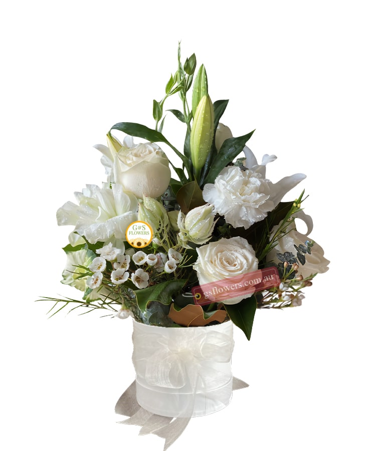 Tender White Fresh Flower Bouquet - White Box White Ribbon - Floral design