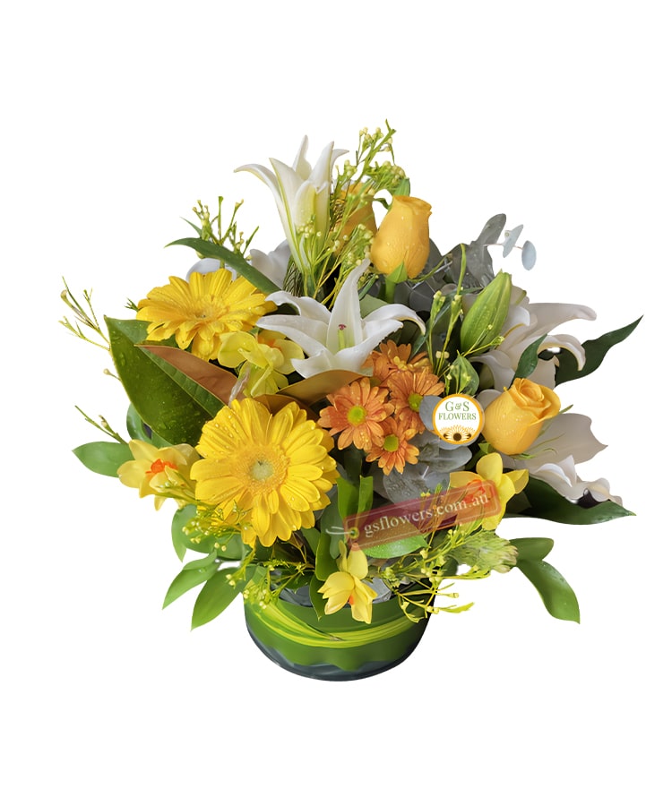 Sweet Delight Fresh Mixed Flowers - Clear Modern Vase - Floral design