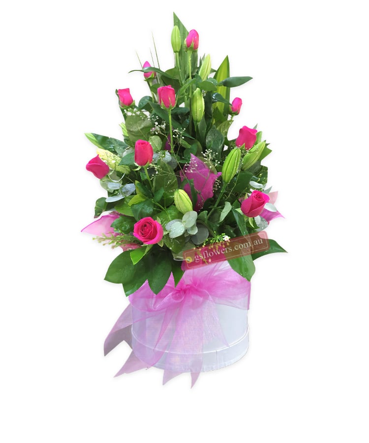My True Love Flower Bouquet - White Box Pink Ribbon - Floral design