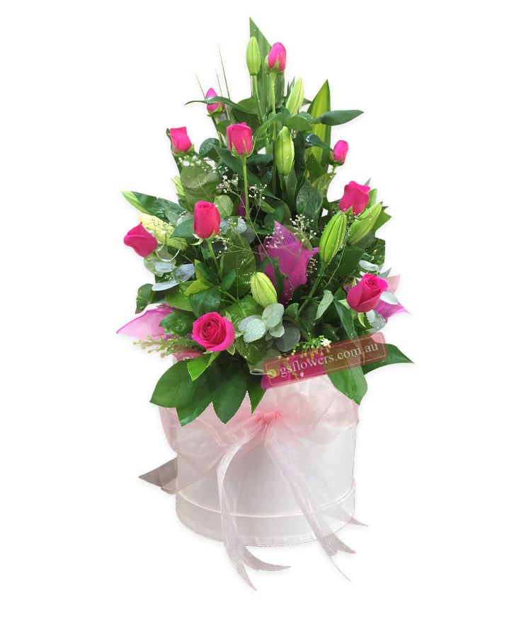 My True Love Flower Bouquet - Pink Box White Ribbon - Floral design