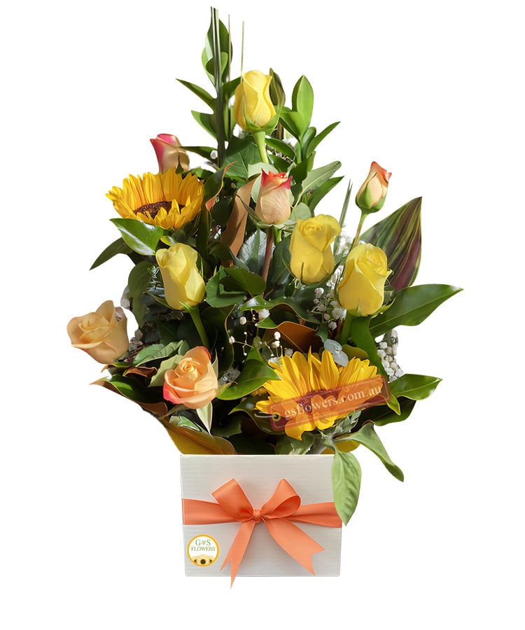 Loving You Mixed Box Flowers - White Box Orange Ribbon - Floral design