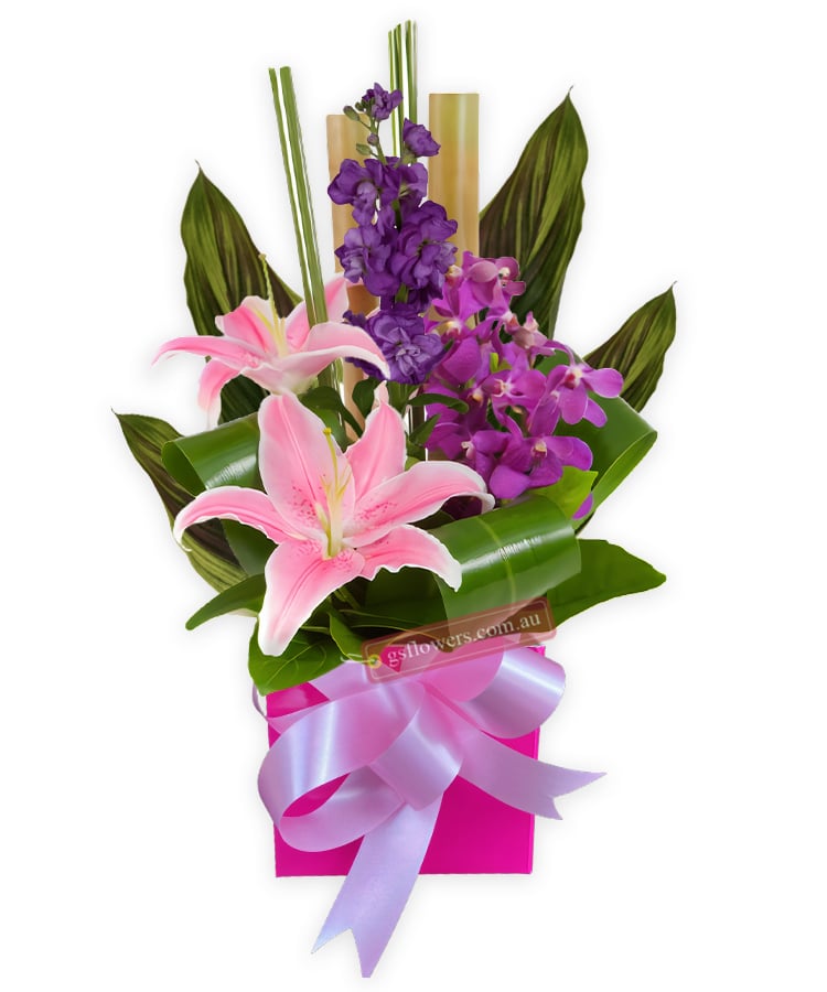 Modern Love Fresh Flower Mixed Arrangement - Pink Box Pink Ribbon - Floral design