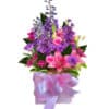 Royal Allure Fresh Mixed Flowers Bouquet - Cream Box Pink Ribbon - Floral design