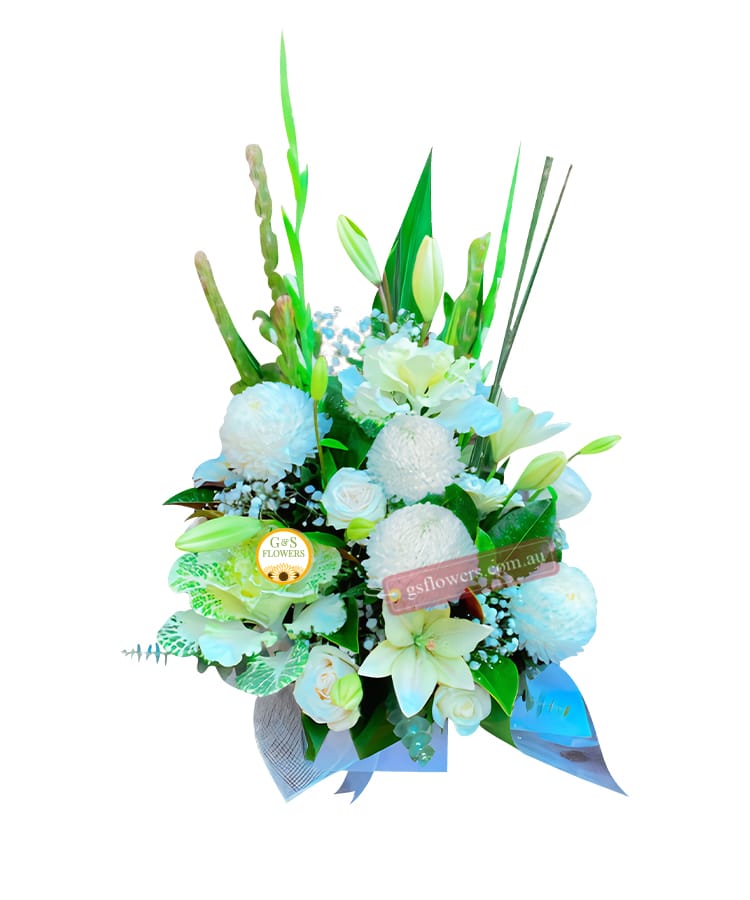 Serenity Fresh Flowers Bouquet - White Box White Ribbon - Floral design