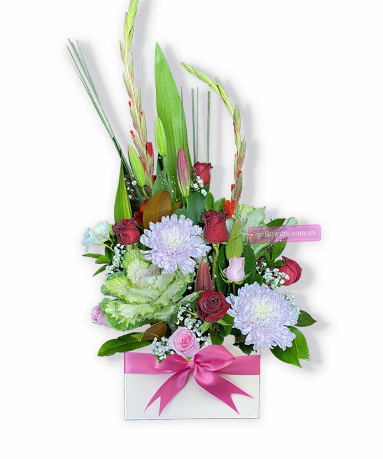 Full Of Love Sympathy Flowers - White Box Pink Ribbon - Floral design