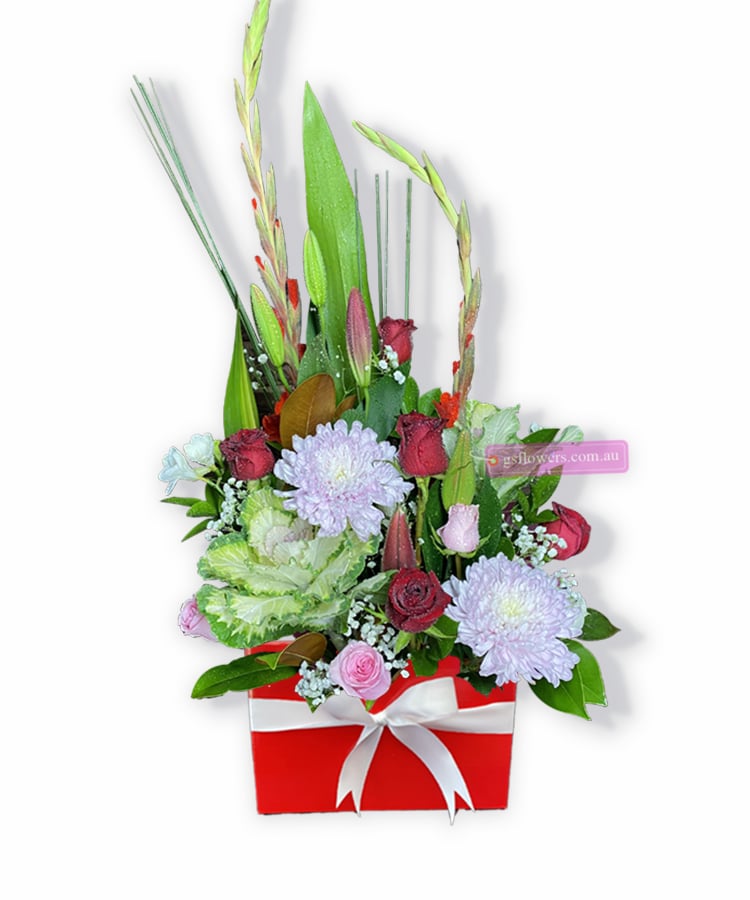 It's Just Beautiful Fresh Flower Bouquet - Red Box White Ribbon - Floral design