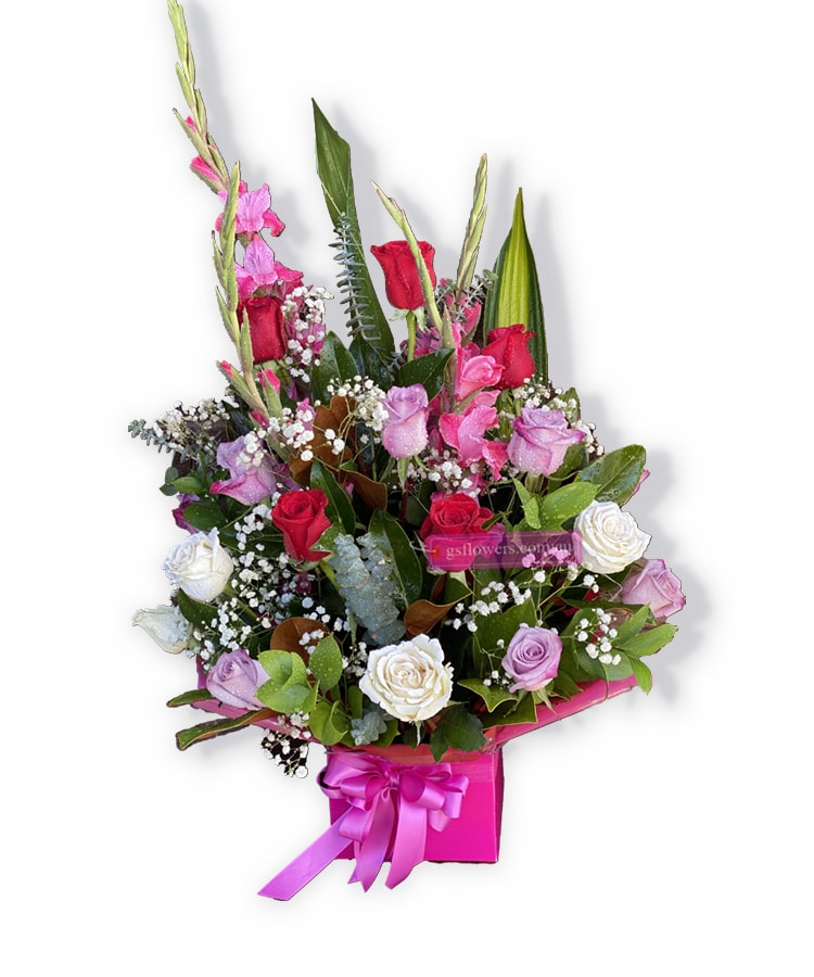 Lovely Pink Fresh Mixed Flowers - Pink Box Pink Ribbon - Floral design
