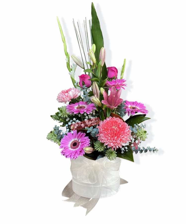 Bright and Shine Fresh Flowers - White Box White Ribbon - Floral design