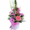 Bright and Shine Fresh Flowers - Round Box Pink Ribbon - Floral design