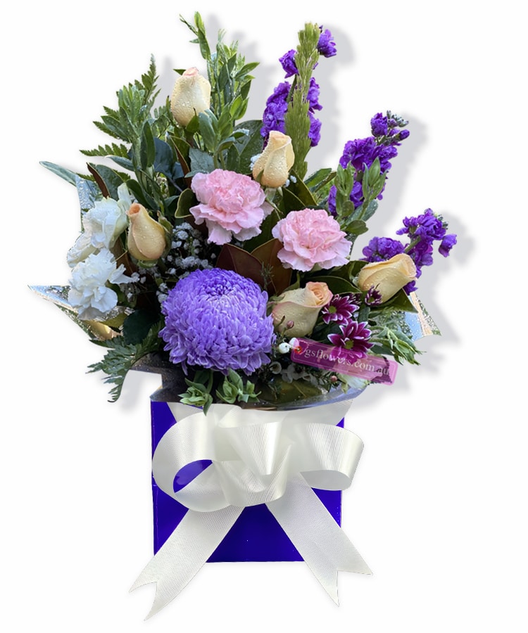Beautiful Baby Flowers - Blue Box White Ribbon - Floral design