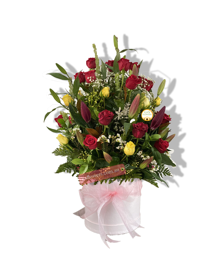 Sweet Embrace Romance Flowers - White Box Pink Ribbon - Floral design