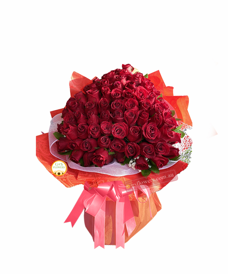 70 Red Roses Are Beautiful - Wrap & Red Ribbon - Floral design