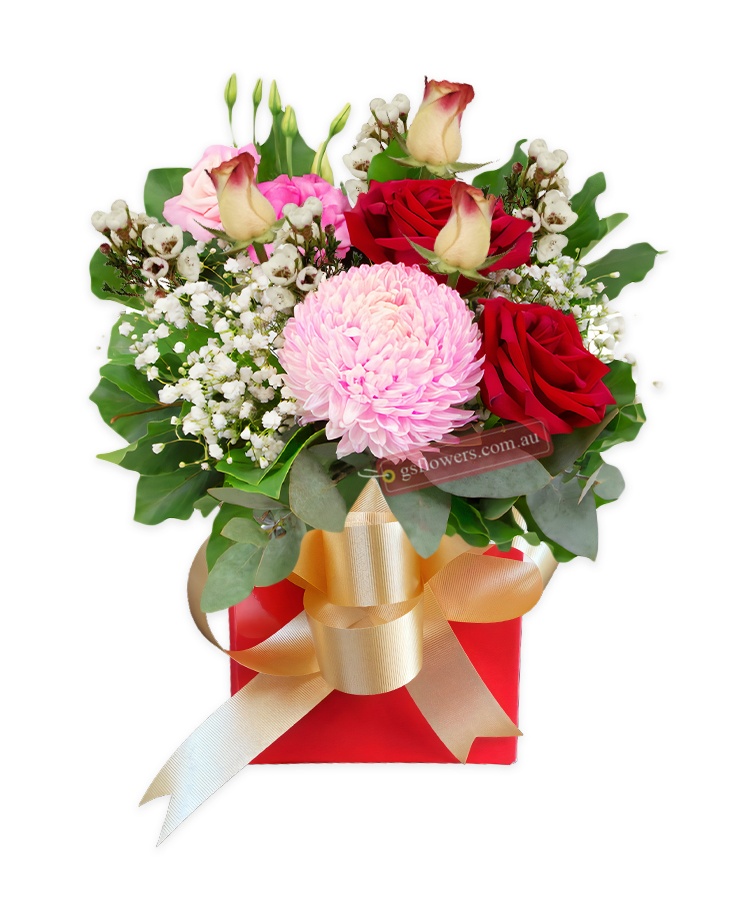 You Are So Great Bouquet - Red Box Gold Ribbon - Floral design