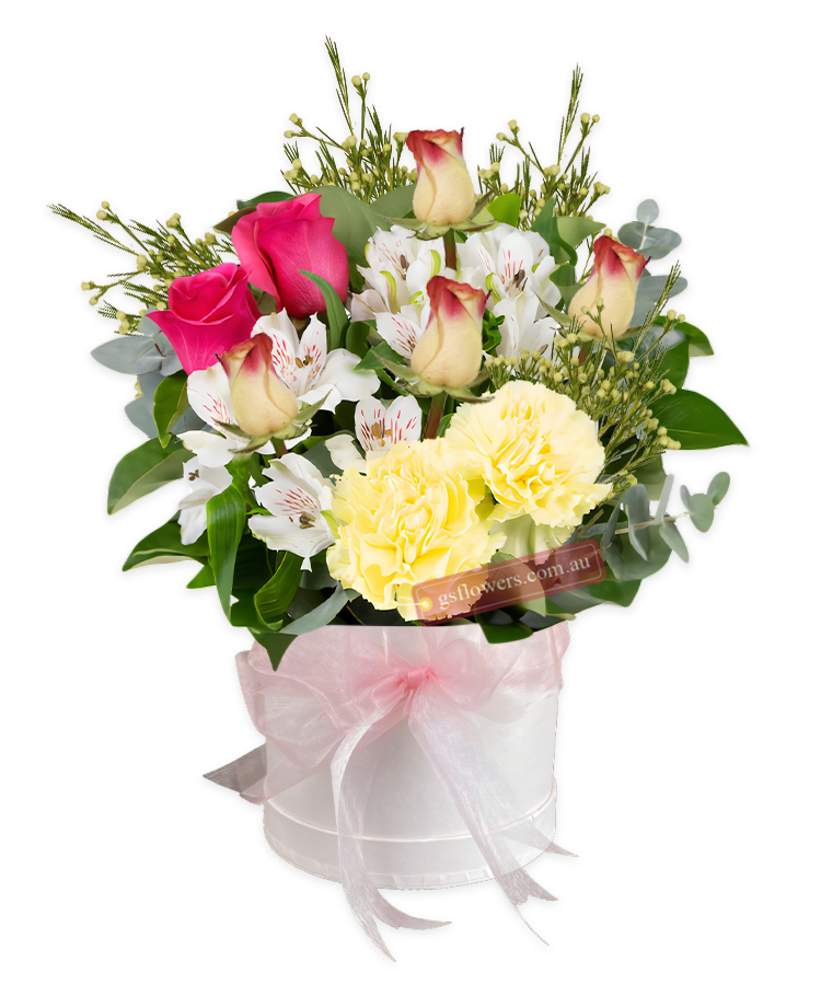 Feel Better Hugs Bouquet - White Box Pink Ribbon - Floral design