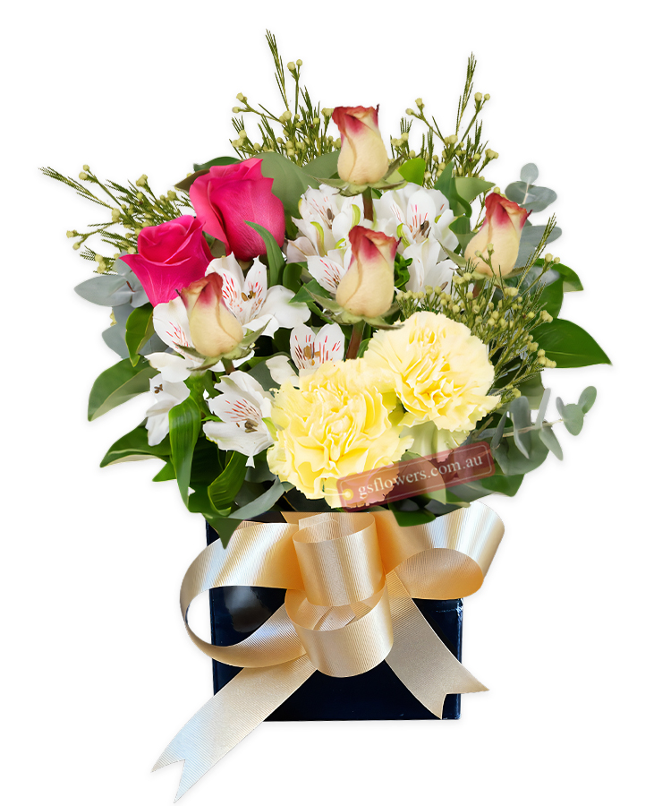 Feel Better Hugs Bouquet - Black Box Gold Ribbon - Floral design