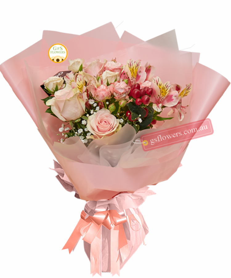 You Will Soon Be Back Bouquet - Wrap Pink Ribbon - Floral design