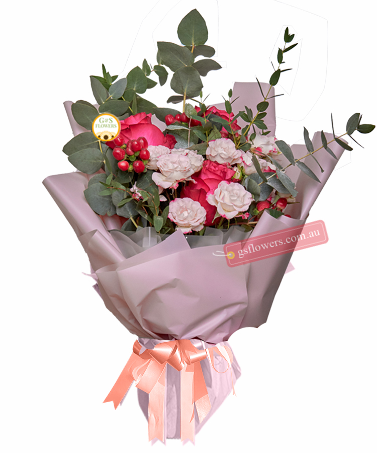 Get Well Soon Bouquet - Wrap With Pink Ribbon - Floral design