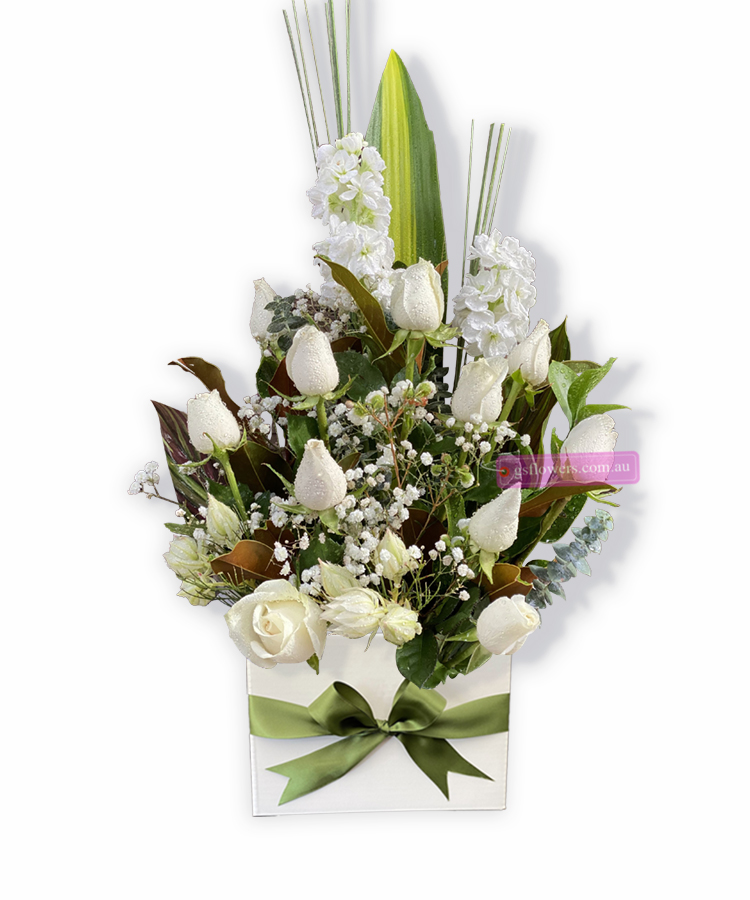 Greatly Appreciated Bouquet - White Box Green Ribbon - Floral design