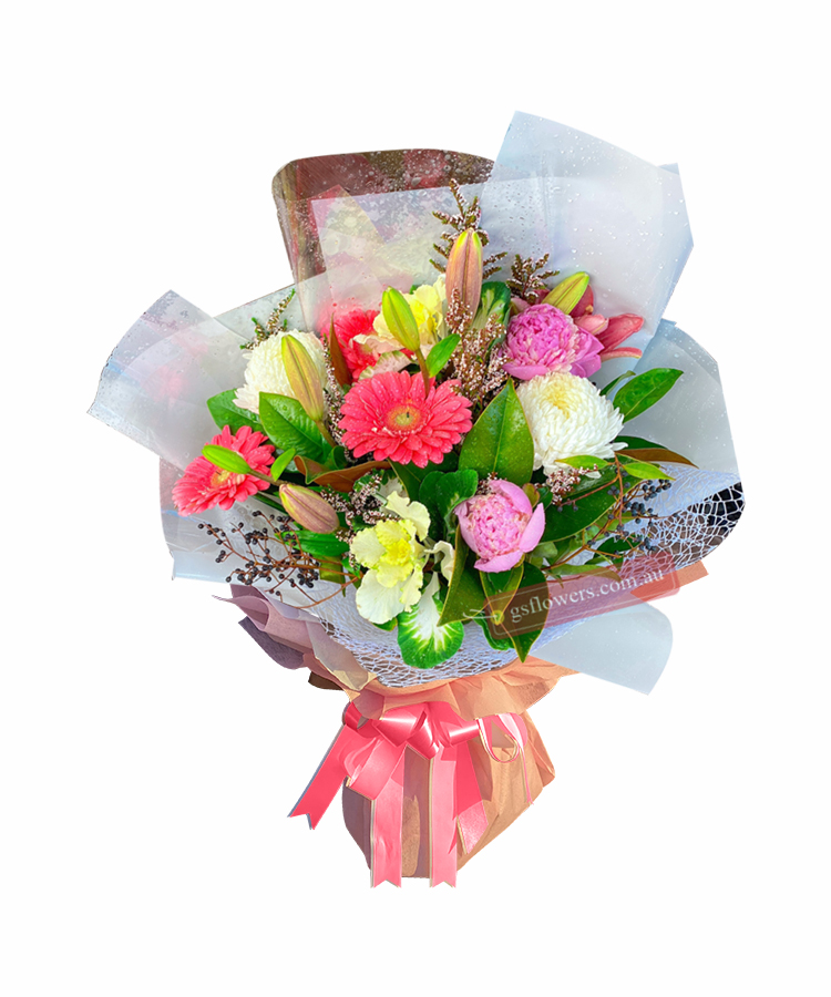 I Say Thank You! Bouquet - Wrap & Pink Ribbon - Flower bouquet