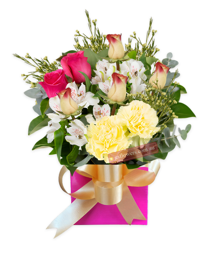 An Awesome Friend Bouquet - Pink Box Gold Ribbon - Floral design