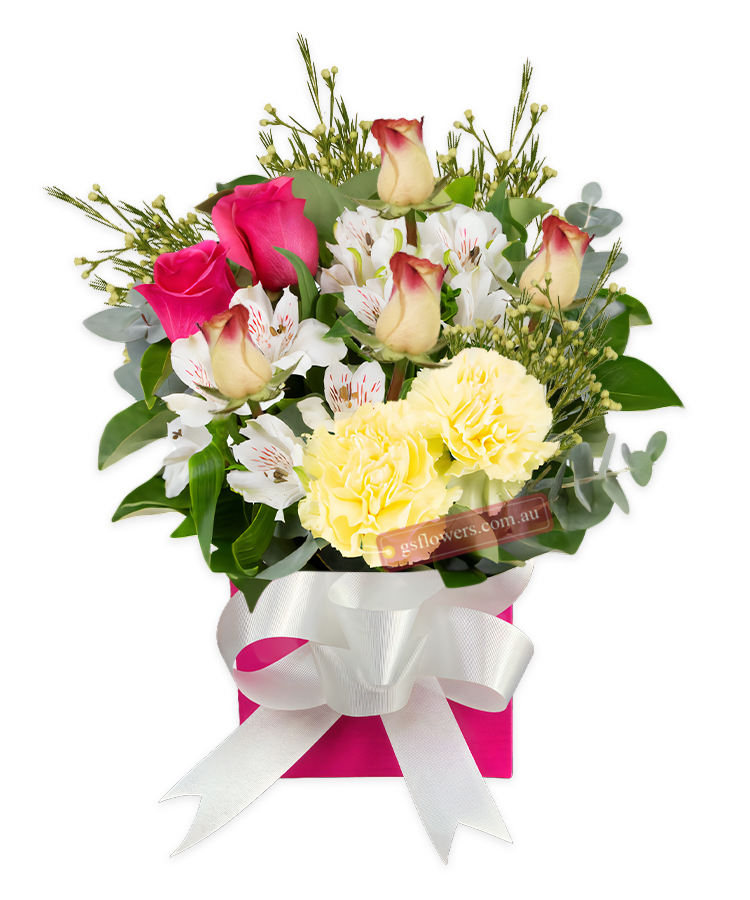 An Awesome Friend Bouquet - Pink Box White Ribbon - Floral design