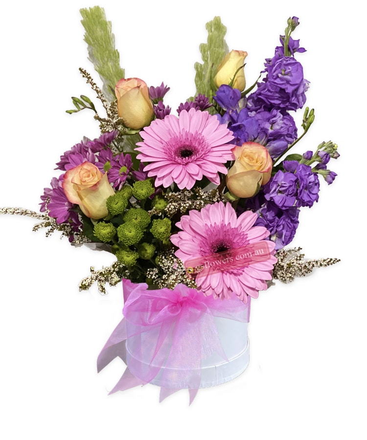 Sweet and Bright Fresh Mixed Flowers - White Box Pink Ribbon - Floral design