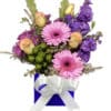 Always A Lady Mixed Arrangment Flowers - Blue Box White Ribbon - Floral design