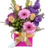 Sweet and Bright Fresh Mixed Flowers - Pink Box Gold Ribbon - Floral design