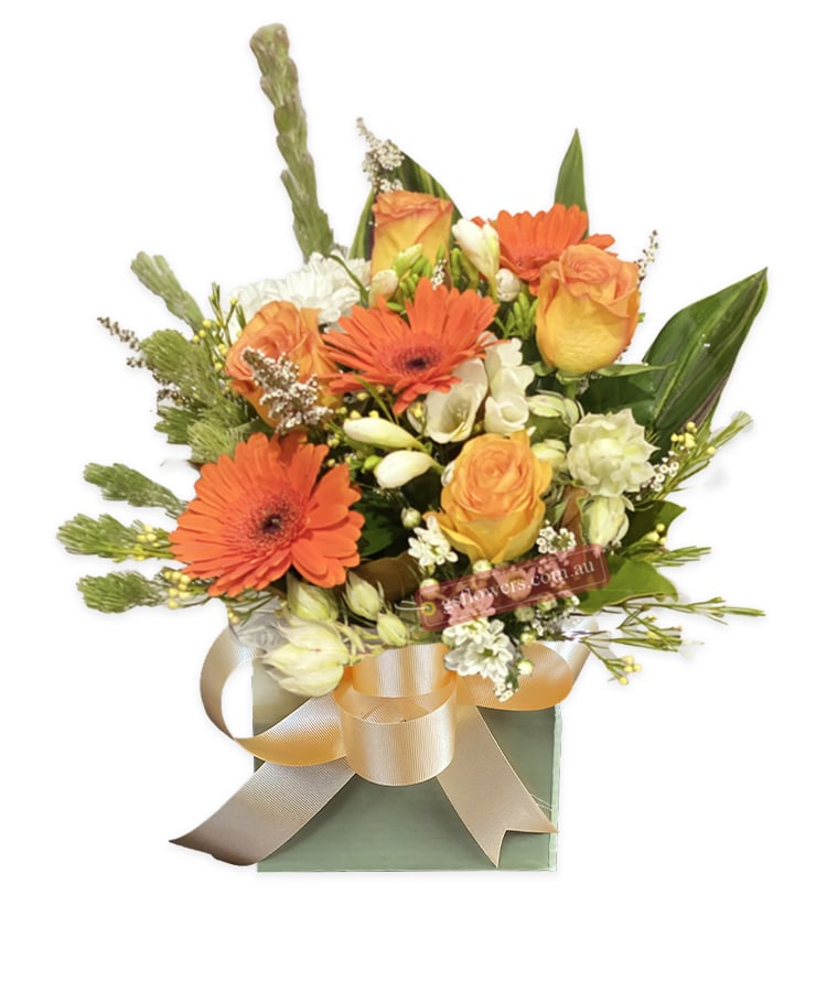 Allure Mixed Arrangement Flowers - Green Box Gold Ribbon - Floral design