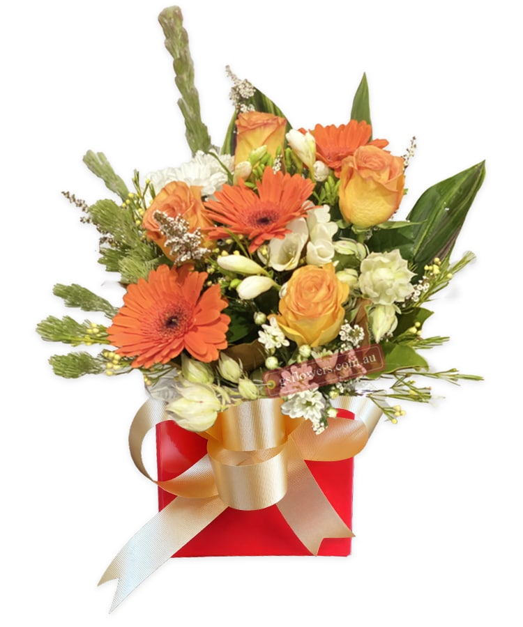 Be Happy Fresh Mixed Bouquet - Pink Box Gold Ribbon - Floral design