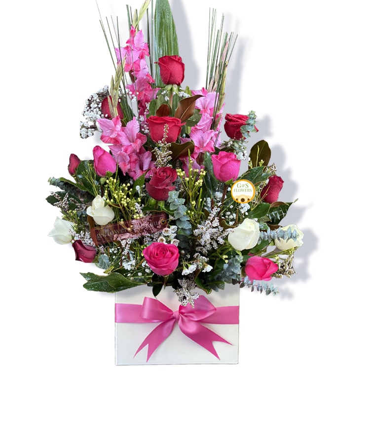 Be With You Fresh Flowers - Square Box Pink Ribbon - Floral design