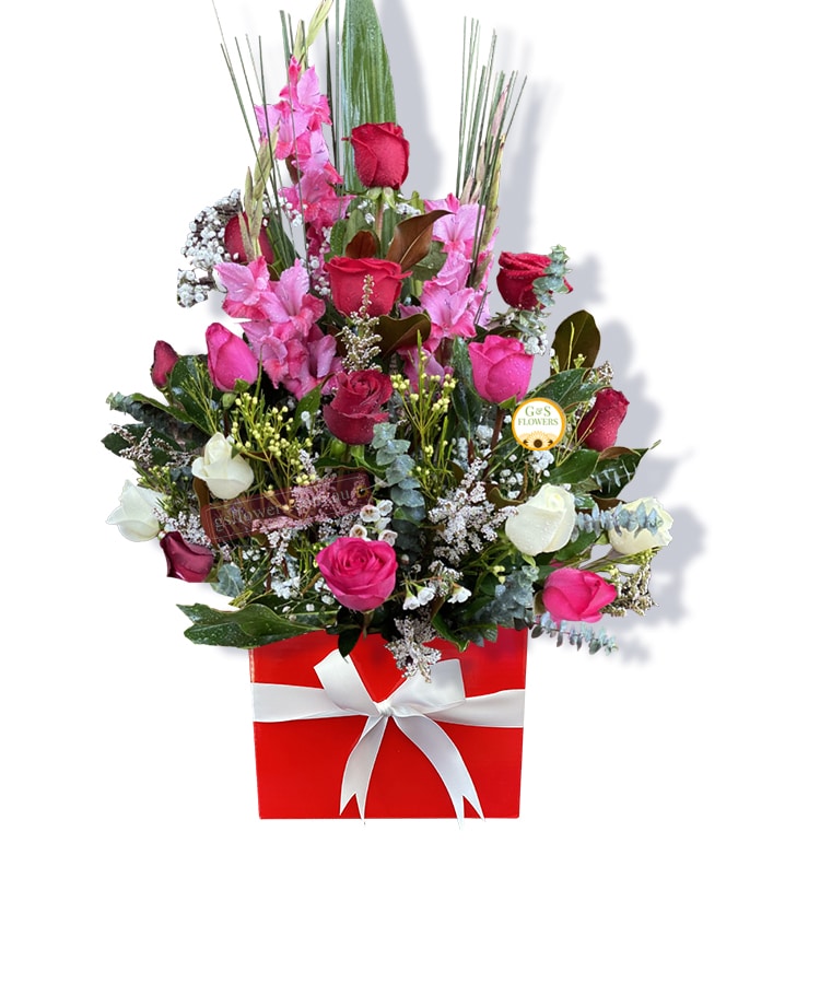 Be With You Fresh Flowers - Red Box White Ribbon - Floral design