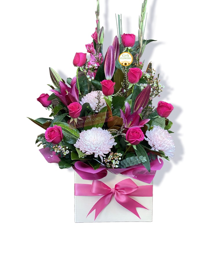 Colour Me Rosy Flowers - Square Box Pink Ribbon - Floral design
