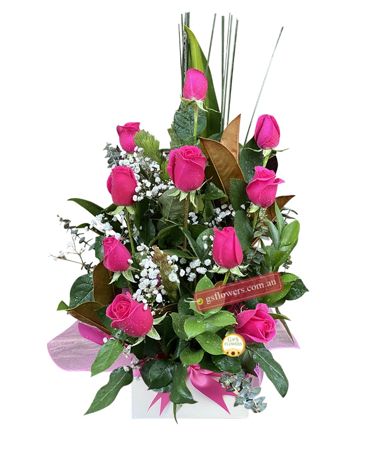 You Make Me Smile Fresh Flower Bouquet - Pink Box White Ribbon - Floral design