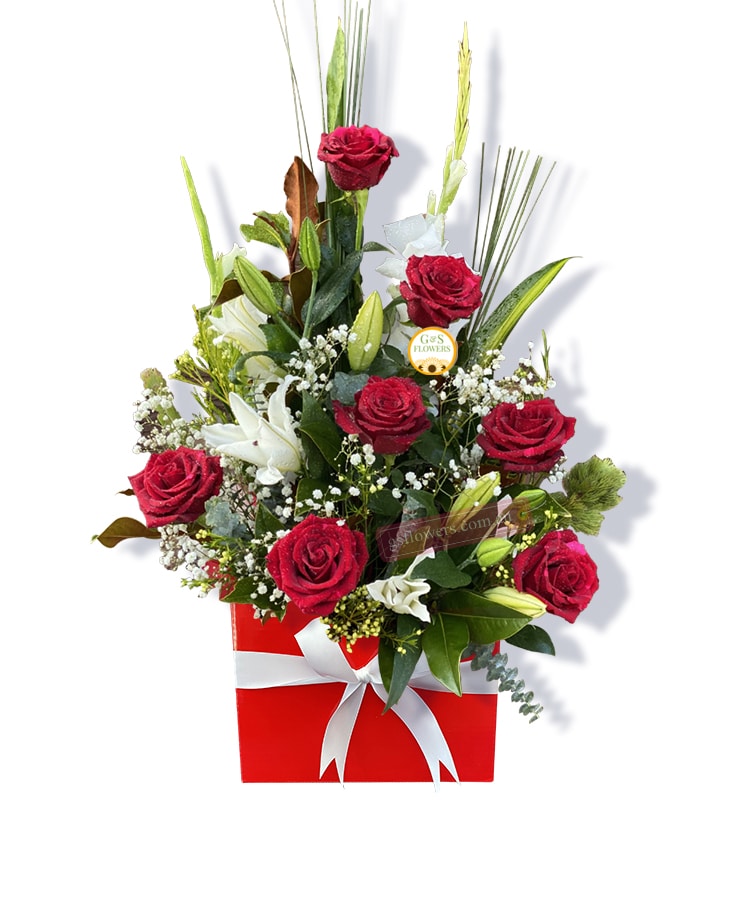 Perfect Day Flowers - Red Box White Ribbon - Floral design
