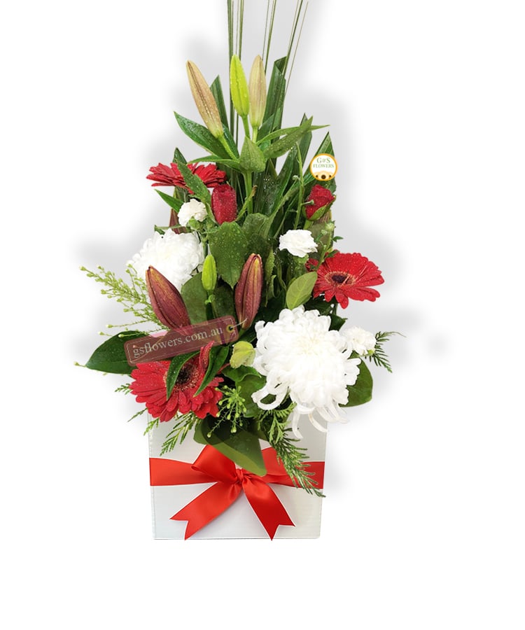Your Special Day Flowers - White Box Red Ribbon - Flower