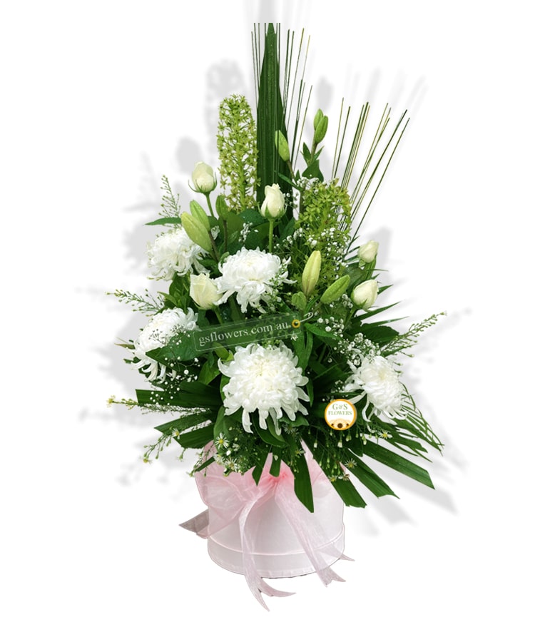 White Essence Fresh Flowers - White Box Pink Ribbon - Floral design