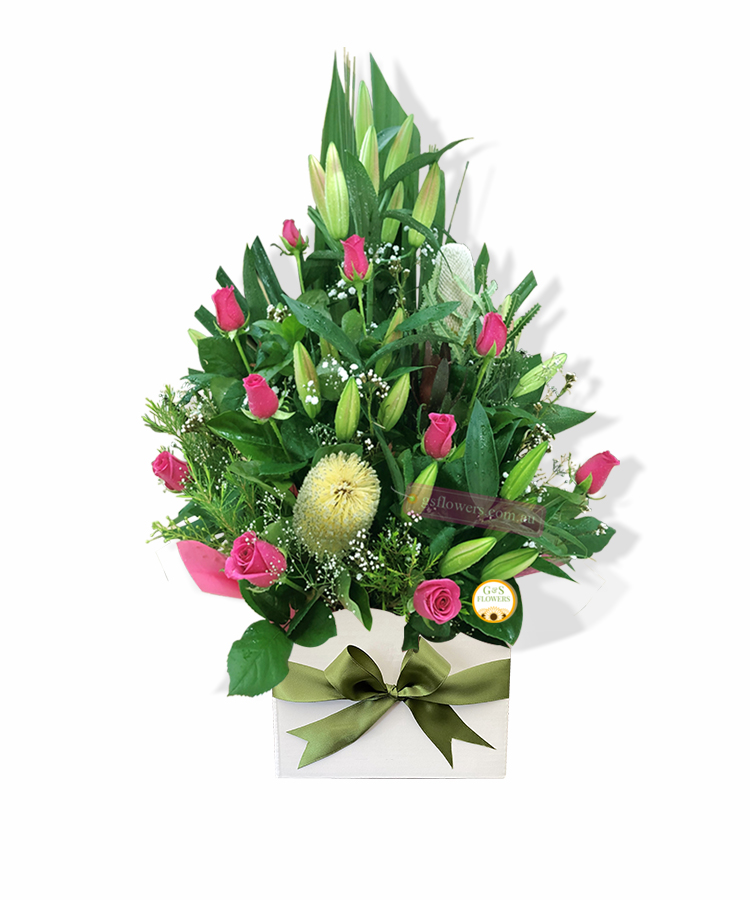 Sweet Surprise Fresh Flowers - White Box Green Ribbon - Floral design