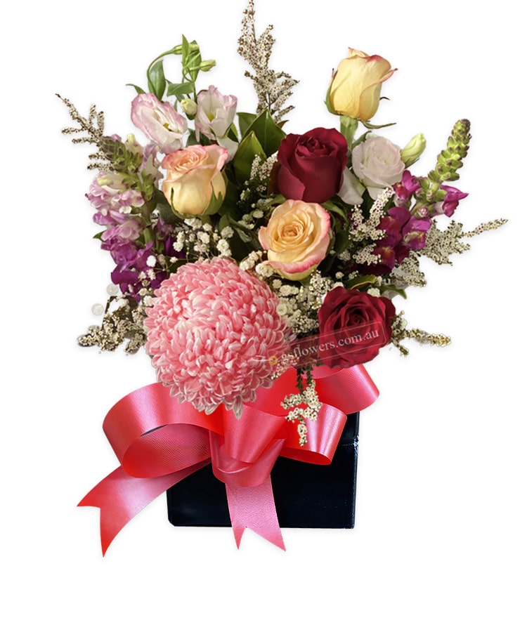A Beautiful Melody Mixed Arrangment Flowers - Black Box Red Ribbon - Floral design