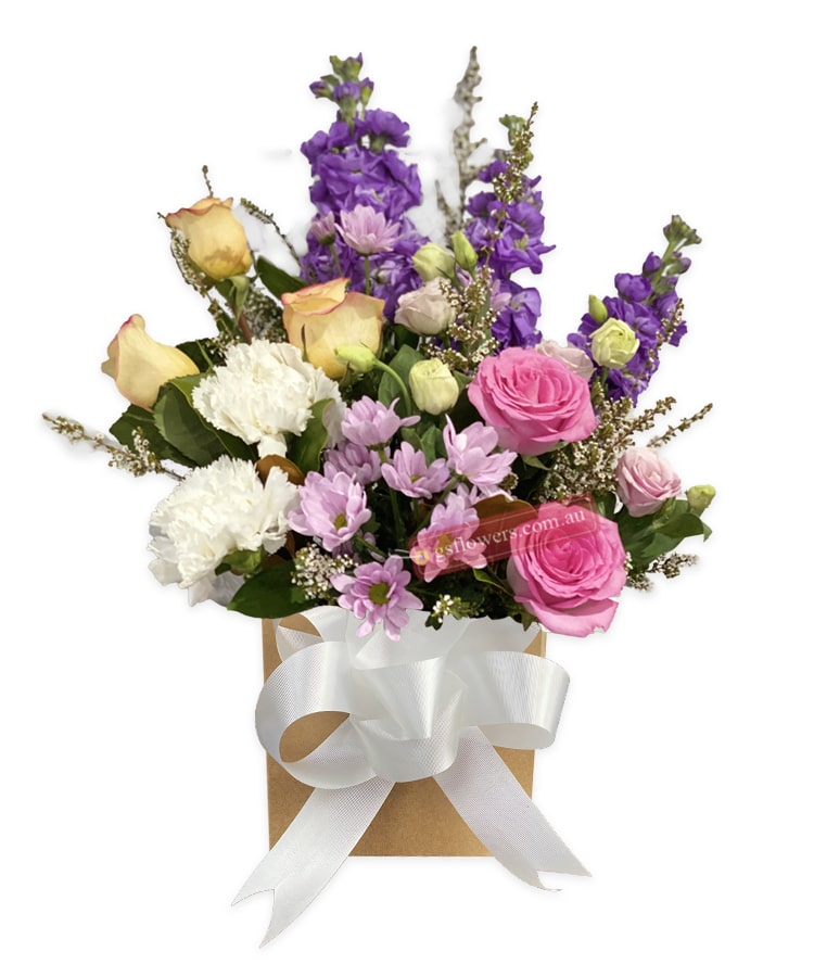 Hello Sweet Baby Flowers - Cream Box White Ribbon - Floral design