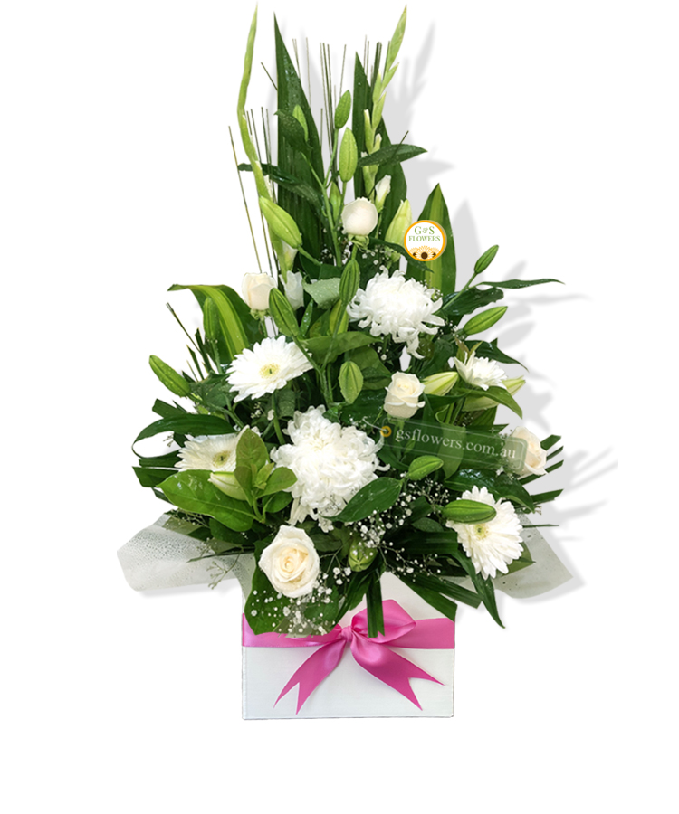 A Reflection Fresh Flowers - White Box Pink Ribbon - Floral design