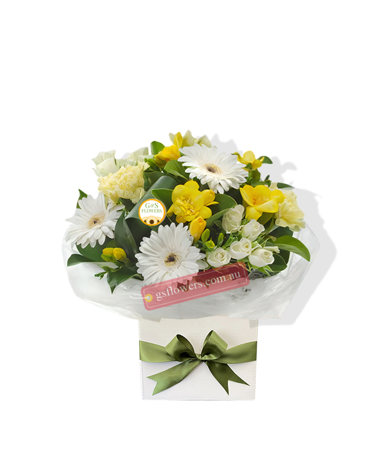 Springs Smile Fresh Flowers - White Box Green Ribbon - Flower bouquet