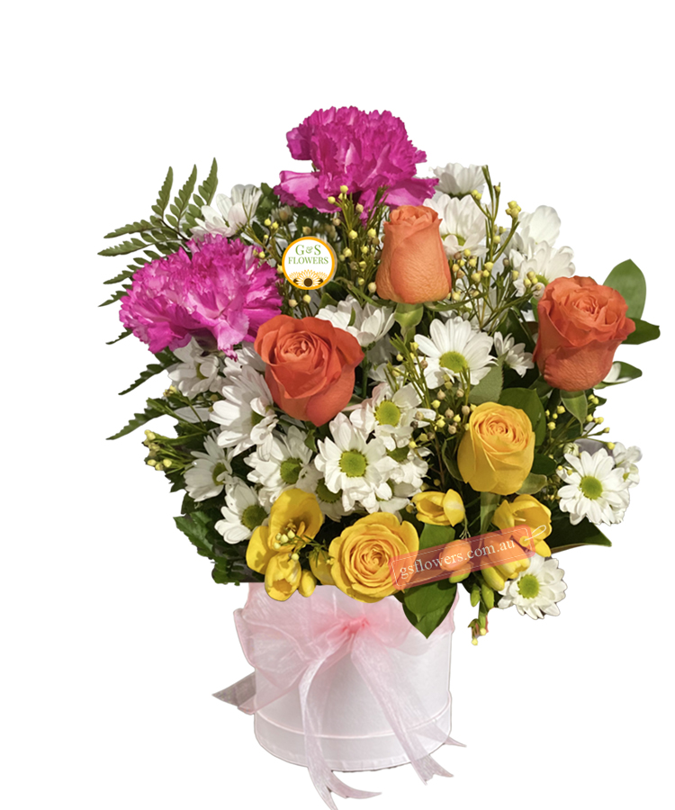 Garden Romance Fresh Flowers - White Box Pink Ribbon - Flower bouquet