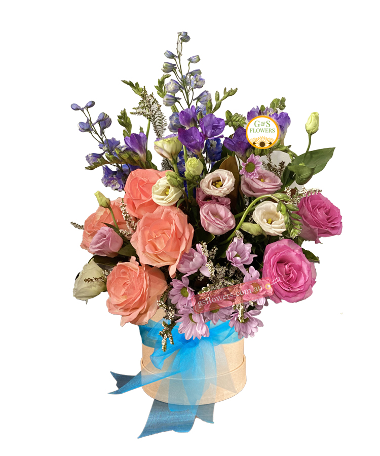 Sweet Devotion Bouquet - Cream Box Blue Ribbon - Floral design