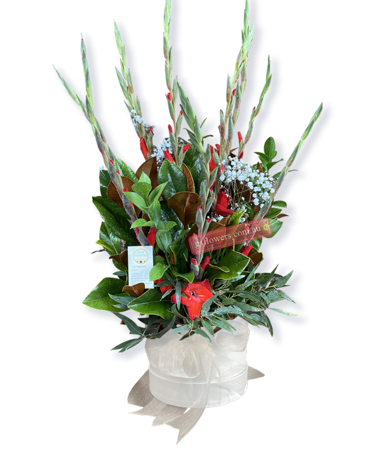 Gladiolus Flowers Bouquet - White Box White Ribbon - Floral design